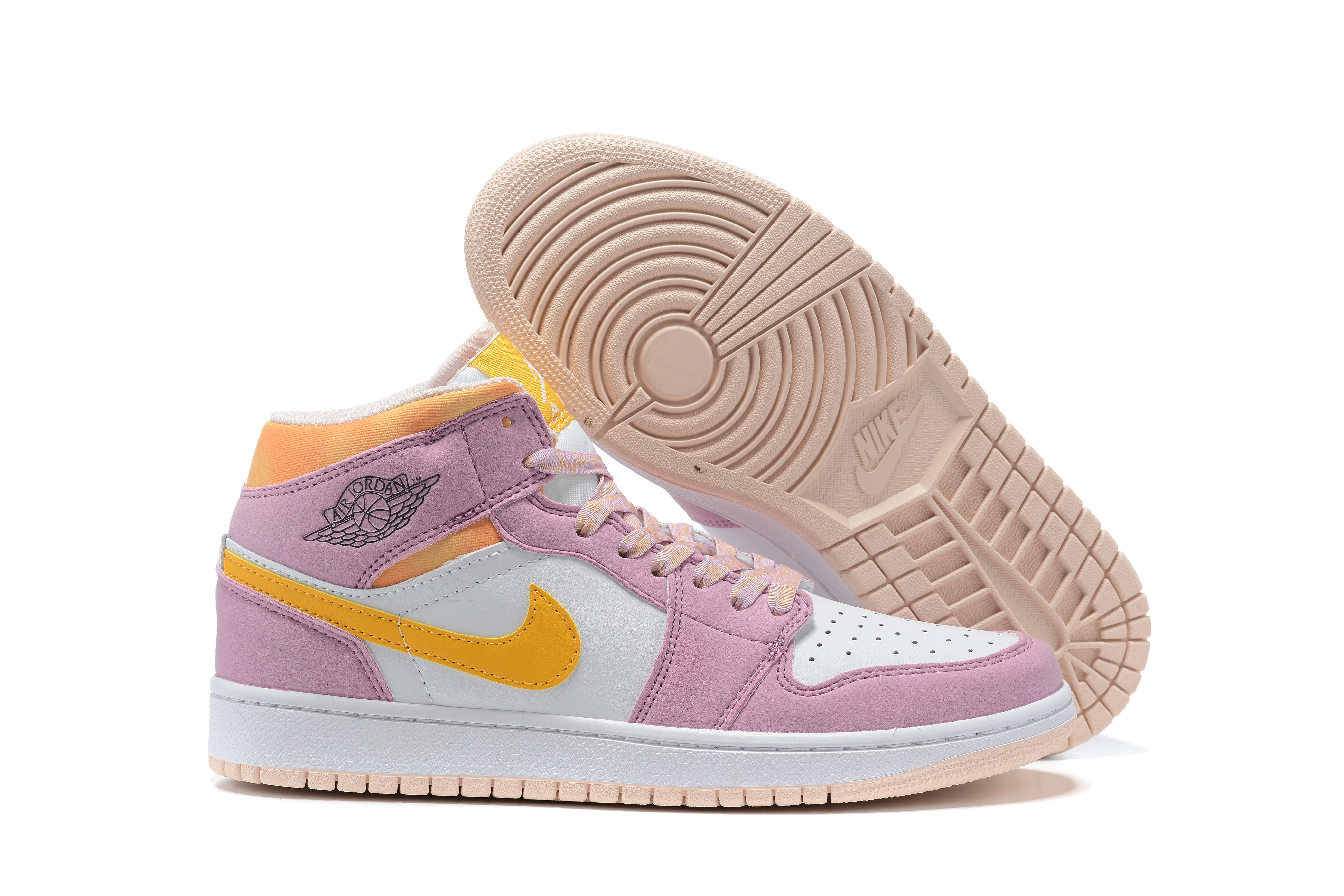 New 2021 Air Jordan 1 Purple White Yellow For Women - Click Image to Close